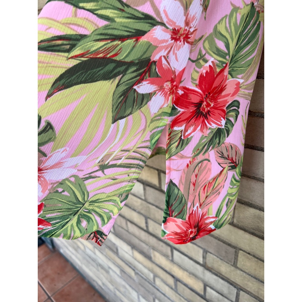J. Jill Tropical Floral Pink Bell Sleeve V-Neck Tunic Blouse Size Small - Picture 4 of 7